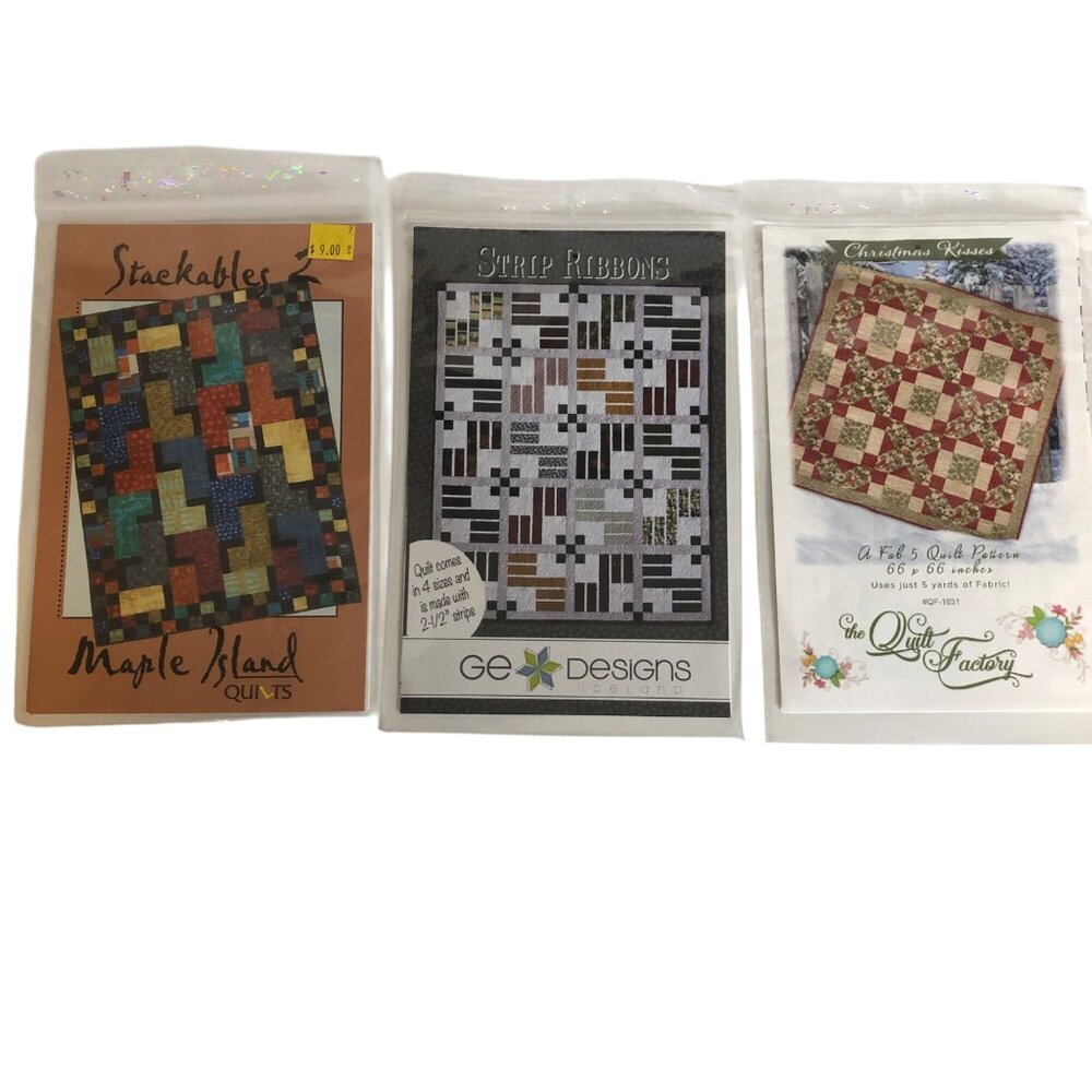 Quilt Patterns Bundle (3) Stackables 2 Strip Ribbons Christmas Kisses